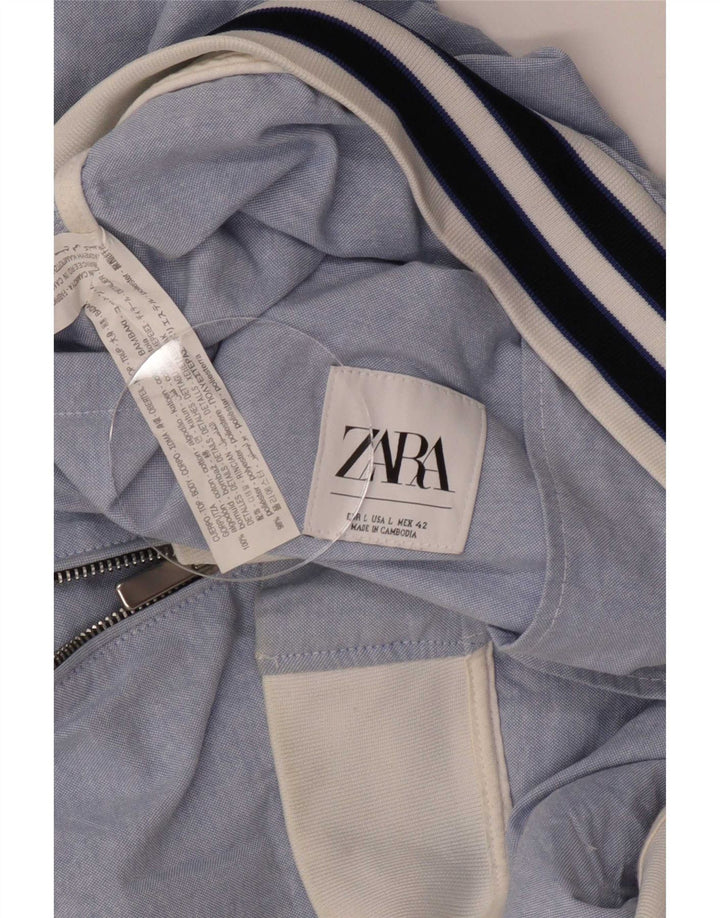 Zara Herre Bomber Jacket UK 40 Large Blue Cotton