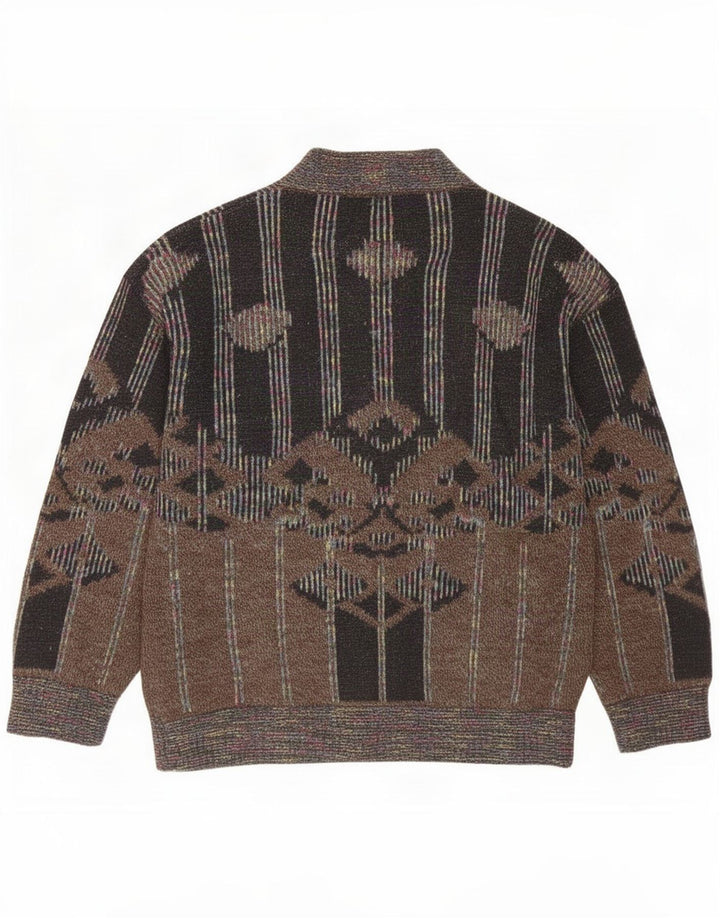 Vintage herre cardigan sweater medium brun geometrisk