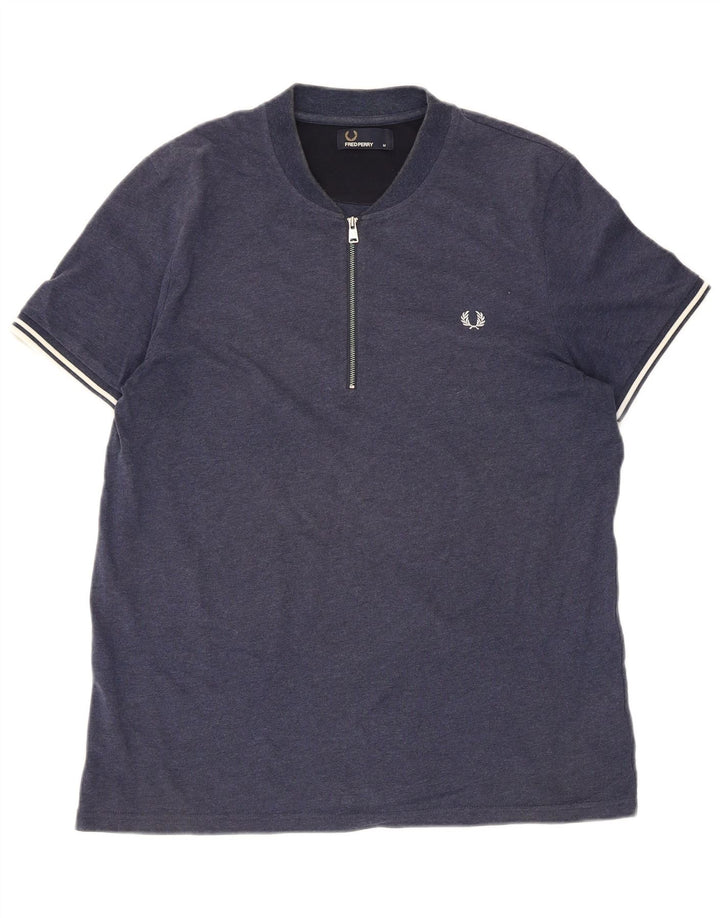 Fred Perry T-shirt med lynlås til mænd, mellemlang marineblå stribet