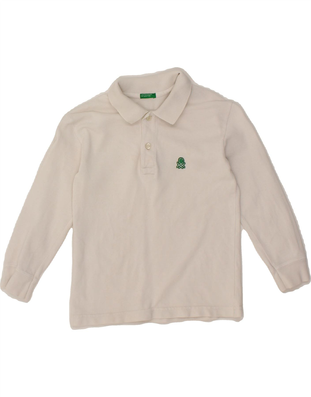 BENETTON Boys Long Sleeve Polo Shirt 3-4 Years White Vintage Benetton and Second-Hand Benetton from Messina Hembry 