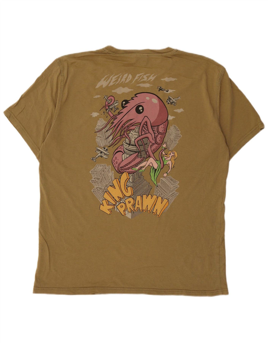 Weird Fish Herre grafisk T-shirt Top Medium Khaki Bomuld