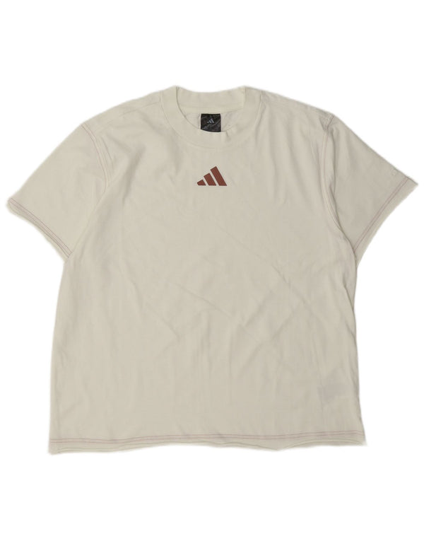Adidas Dame T-Shirt Top UK 16/18 Stor Hvid Bomuld