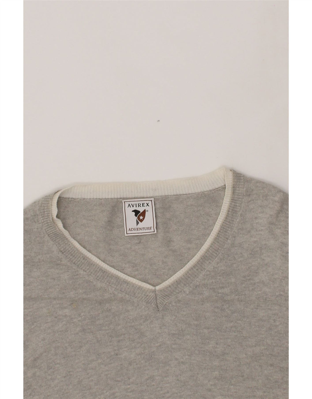 AVIREX Mens V-Neck Jumper Sweater XL Grey Cotton Vintage Avirex and Second-Hand Avirex from Messina Hembry 