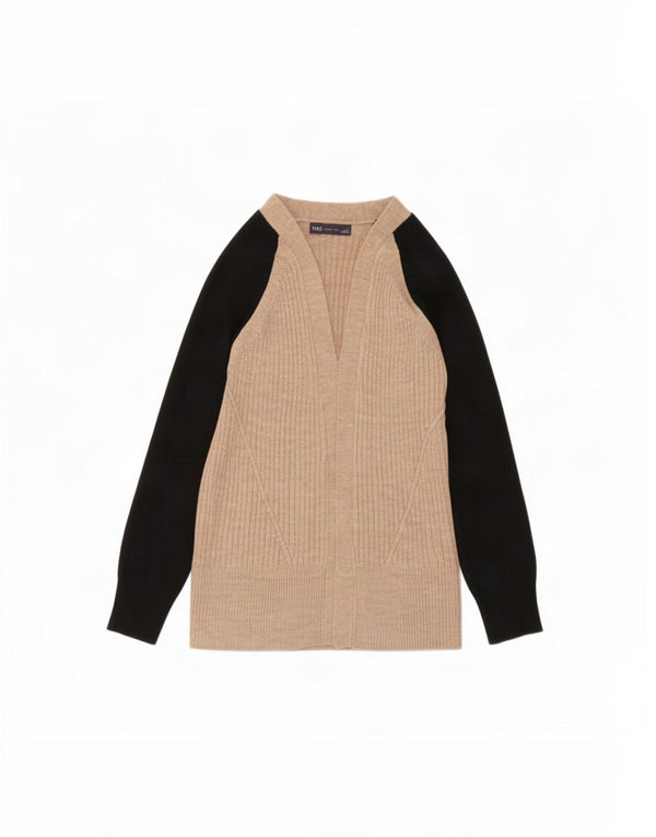 Marks & Spencer Womens Open Cardigan Sweater UK 10 Small Beige Colourblock