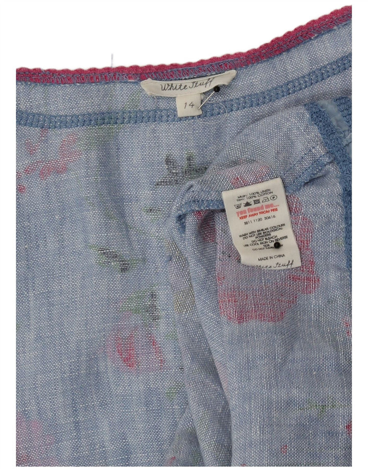 White Stuff Dame A-Line Kjole UK 14 Medium Blue Floral Linen