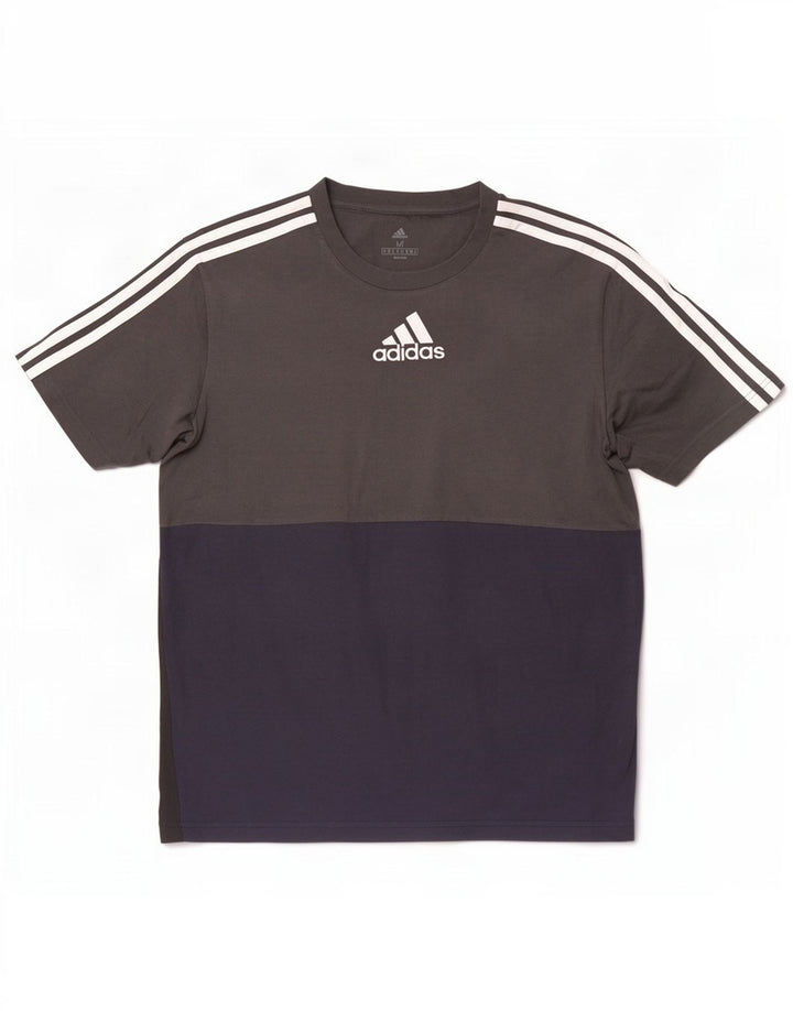 Adidas Herre T-Shirt Top Medium Grey Colourblock Bomuld