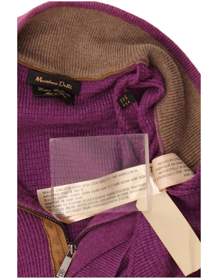 Massimo Dutti Herre Zip Neck Jumper Sweater Medium Lilla Bomuld
