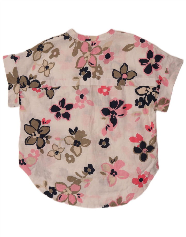 Marks & Spencer Dame Oversized bluse Top UK 12 Medium White Floral Linen