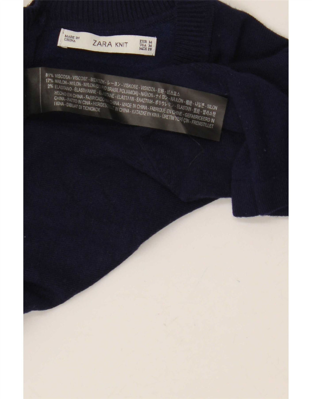 Zara Womens Crop Kortærmet Bluse Top UK 12 Medium Navy Blue Viscose