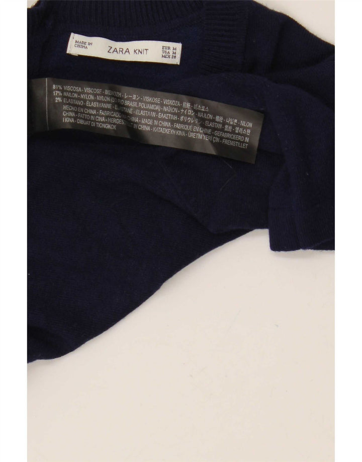 Zara Womens Crop Kortærmet Bluse Top UK 12 Medium Navy Blue Viscose
