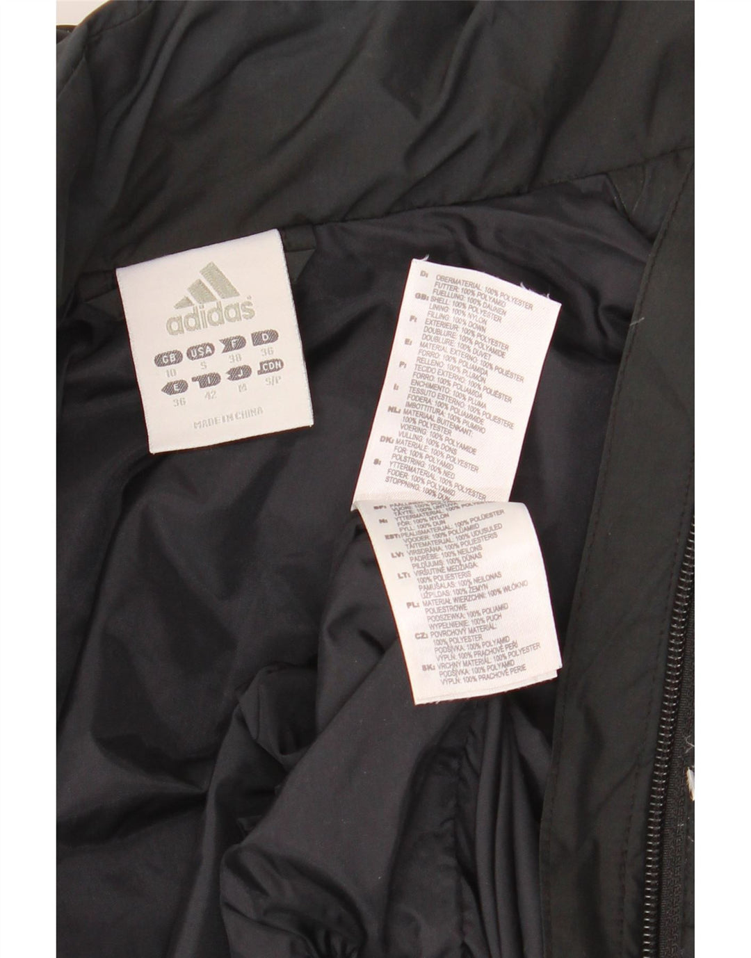 ADIDAS Dame Oversized hættepolstret jakke UK 10 Lille sort polyester