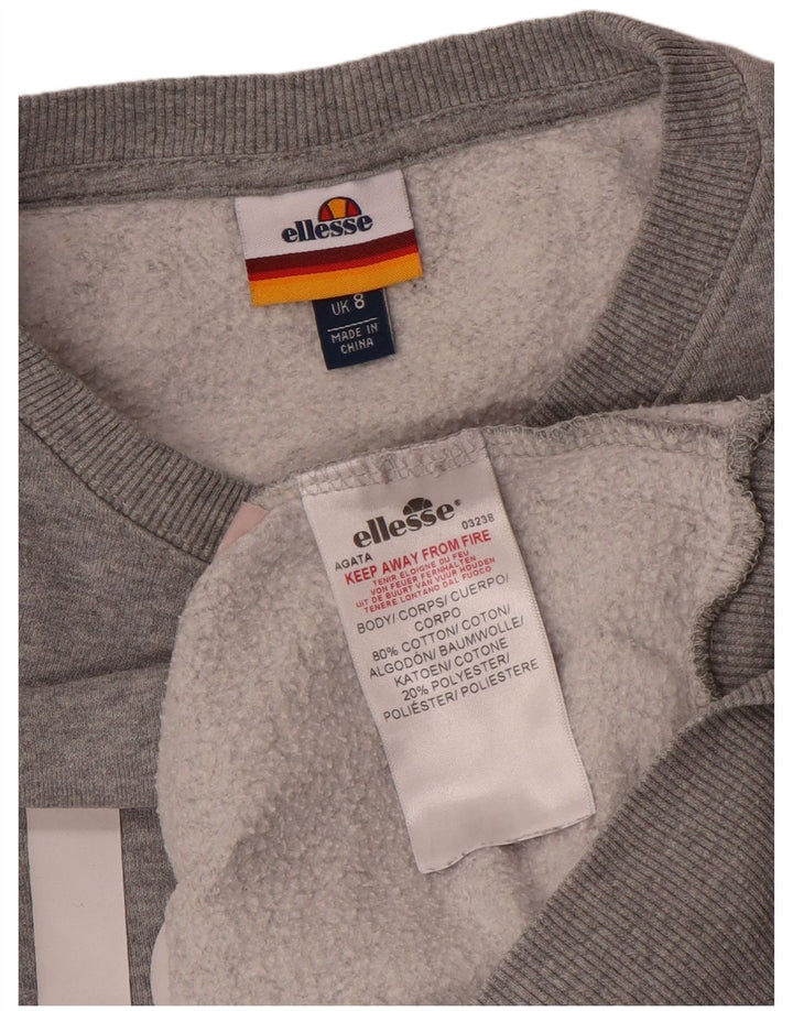 Ellesse Dame Grafisk Oversized Sweatshirt Jumper UK 8 Lille Grå Bomuld