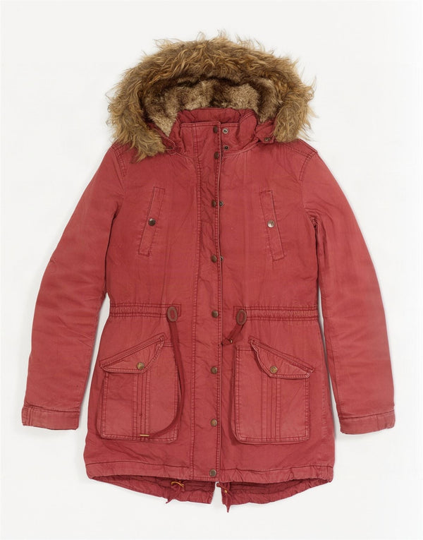 Fat Face Dame Hooded Parka Jacket UK 10 Small Bourgogne Bomuld