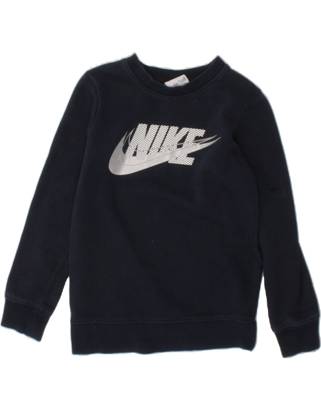 NIKE Boys Graphic Sweatshirt Jumper 4-5 Years Small Navy Blue Cotton Vintage Nike and Second-Hand Nike from Messina Hembry 
