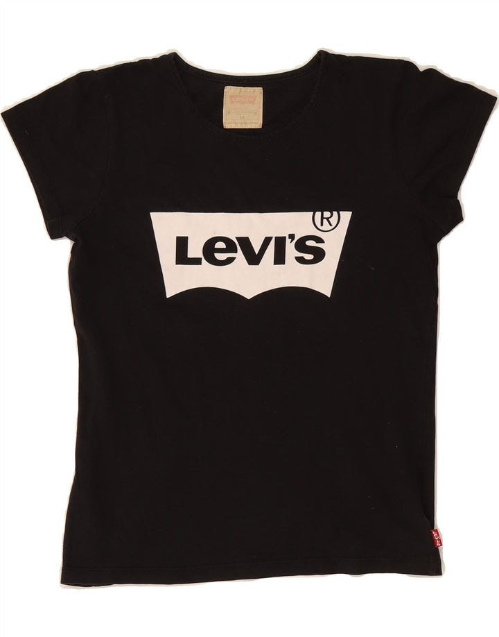 LEVI'S Girls Graphic T-Shirt Top 15-16 Years Black Vintage Levi's and Second-Hand Levi's from Messina Hembry 