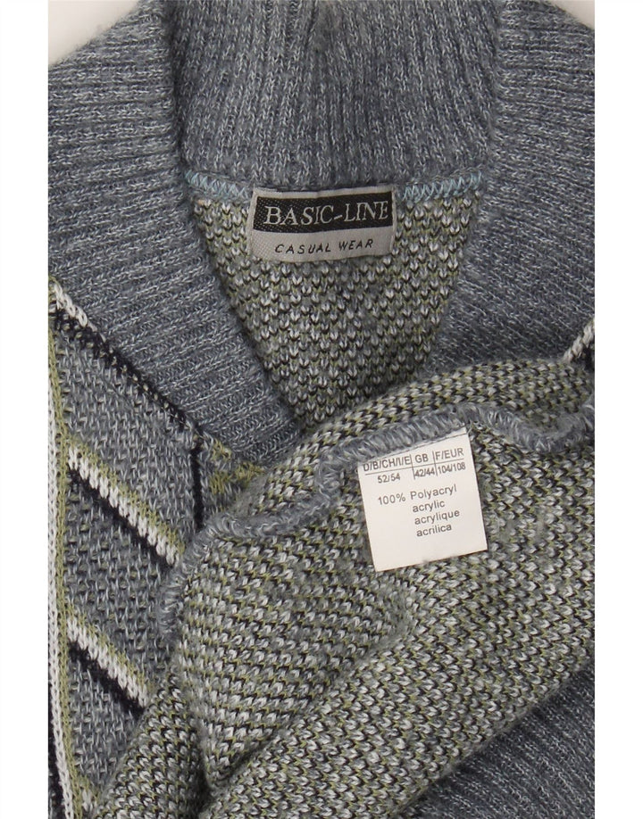 BASICLINE Mens Cardigan Sweater UK 42/44 Large Grey Geometric Polyacrylic Vintage Basicline and Second-Hand Basicline from Messina Hembry 
