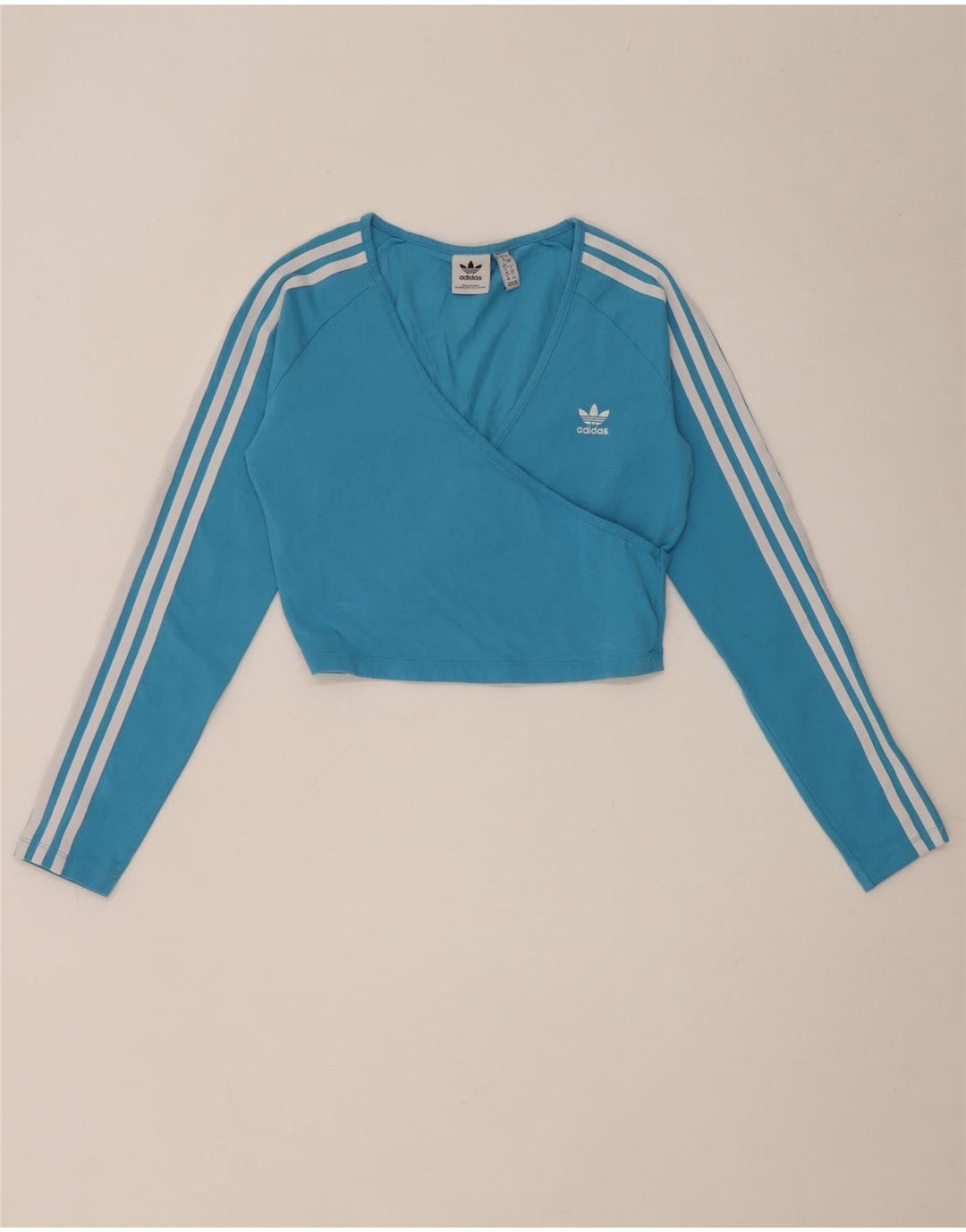 Adidas Dame Crop Top Langærmet UK 12 Medium Blue Bomuld