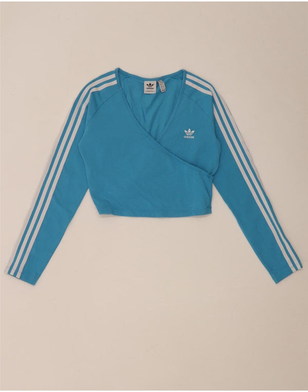 Adidas Dame Crop Top Langærmet UK 12 Medium Blue Bomuld