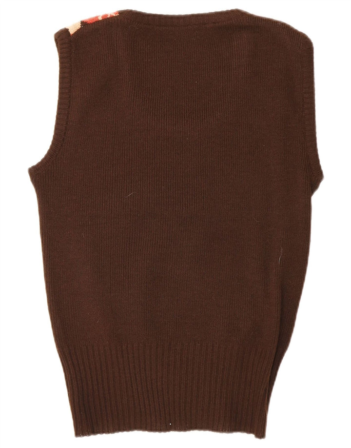 Vintage Dame Vest Tank Top UK 10 Small Brown Argyle/Diamond