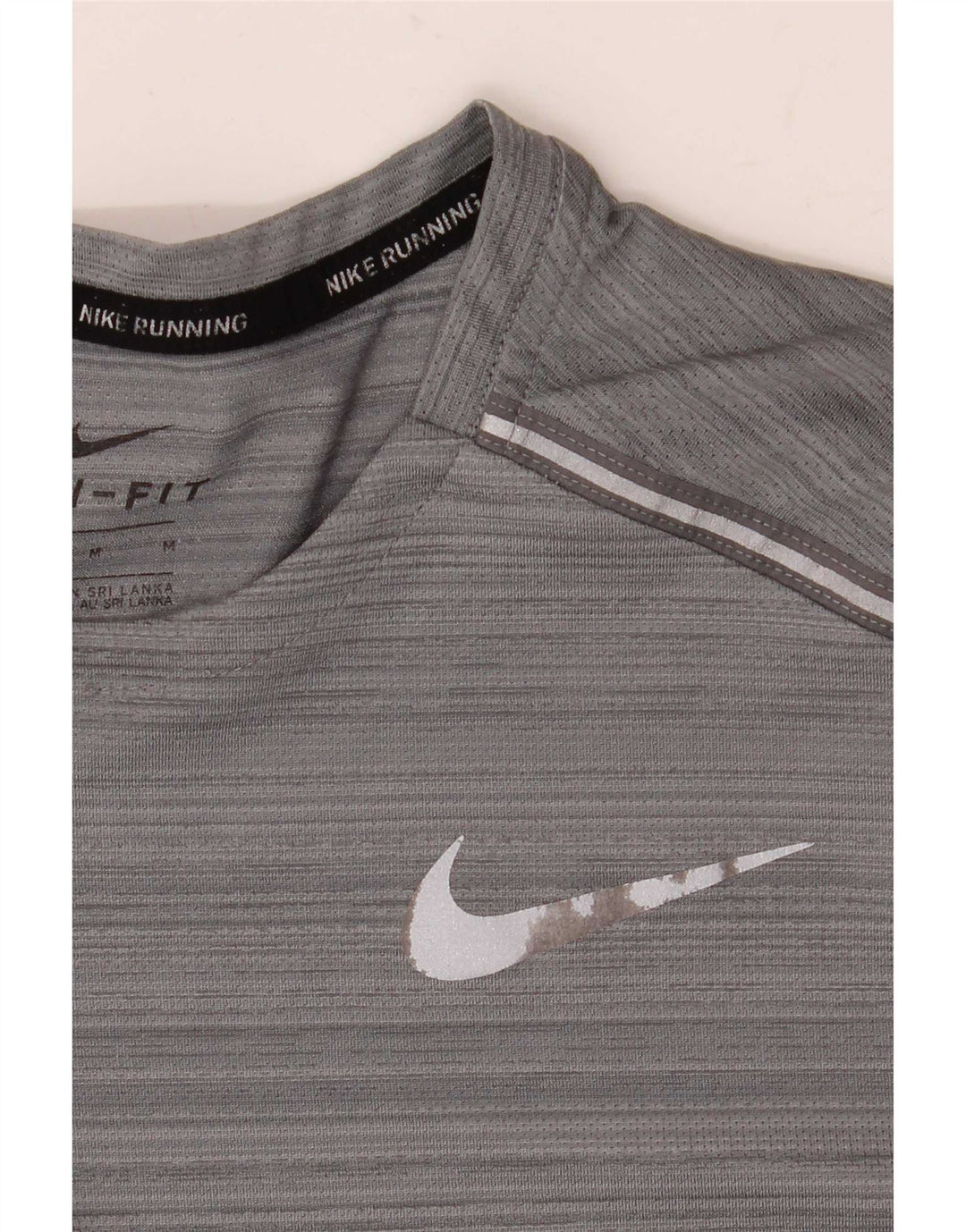 Nike herre Dri Fit T-shirt top mellemgrå stribet polyester