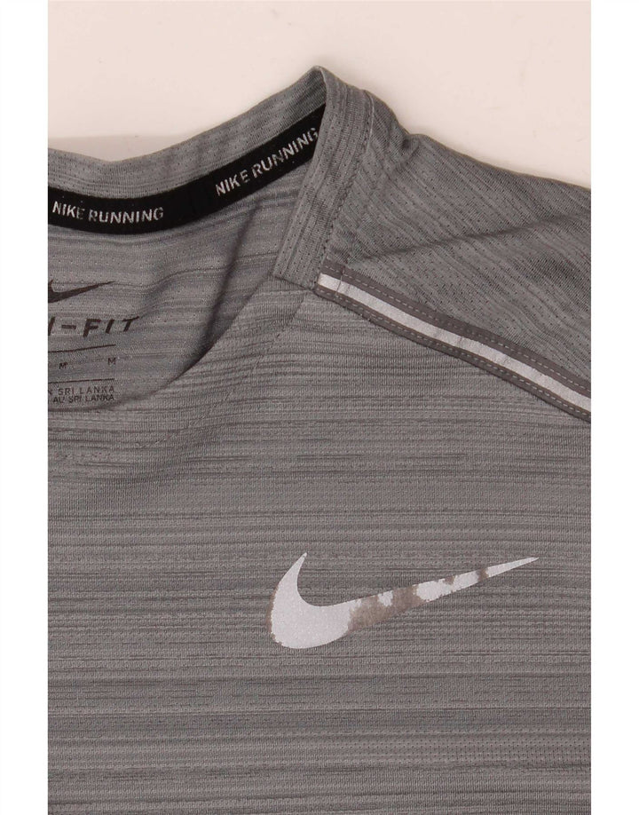 Nike herre Dri Fit T-shirt top mellemgrå stribet polyester