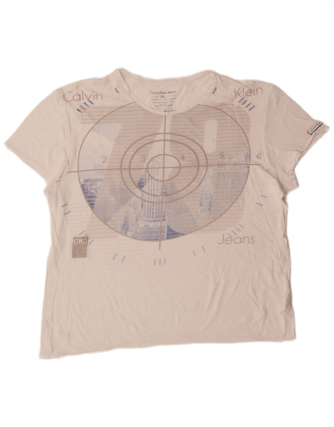 CALVIN KLEIN JEANS Grafisk T-shirt top til kvinder UK 18 XL Hvid bomuld