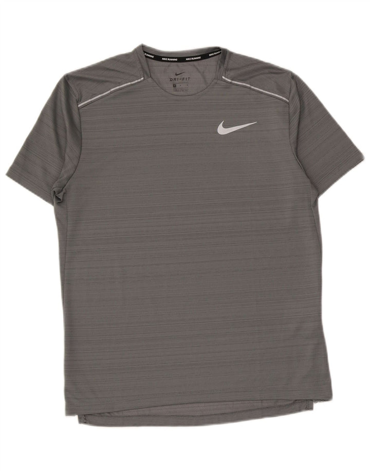 Nike herre Dri Fit T-shirt top mellemgrå stribet polyester
