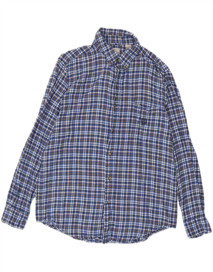 CHAPS Mens Flannel Shirt Medium Blue Check Cotton