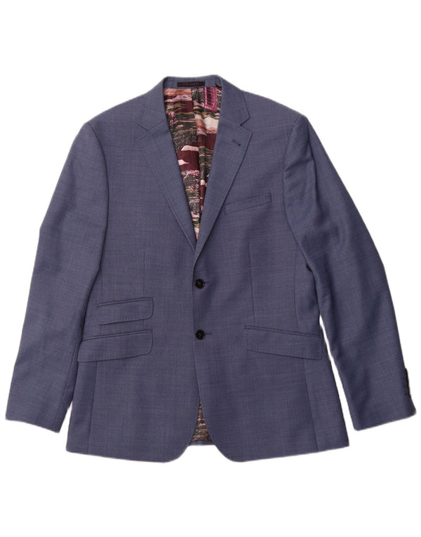 TED BAKER Herre Modern Fit 2 Button Blazer Jacket UK 40 Large Blue Spotted