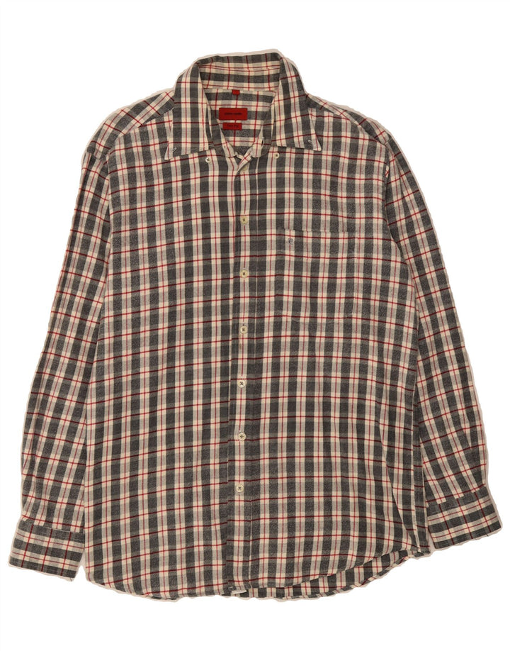 PIERRE CARDIN Mens Flannel Shirt Large Grey Check Cotton Vintage Pierre Cardin and Second-Hand Pierre Cardin from Messina Hembry 
