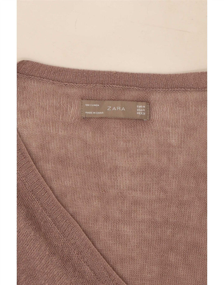 Zara Dame Cardigan Sweater UK 12 Medium Brown Linen