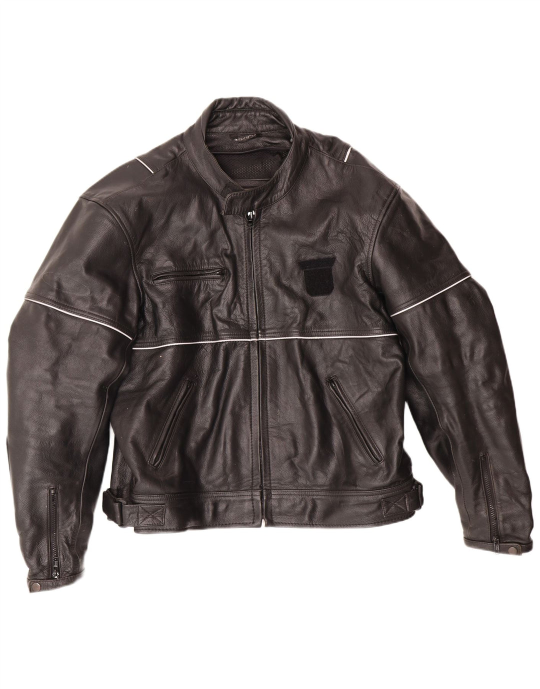 VINTAGE Herre Læder Racer Jakke UK 46 3XL Sort Læder