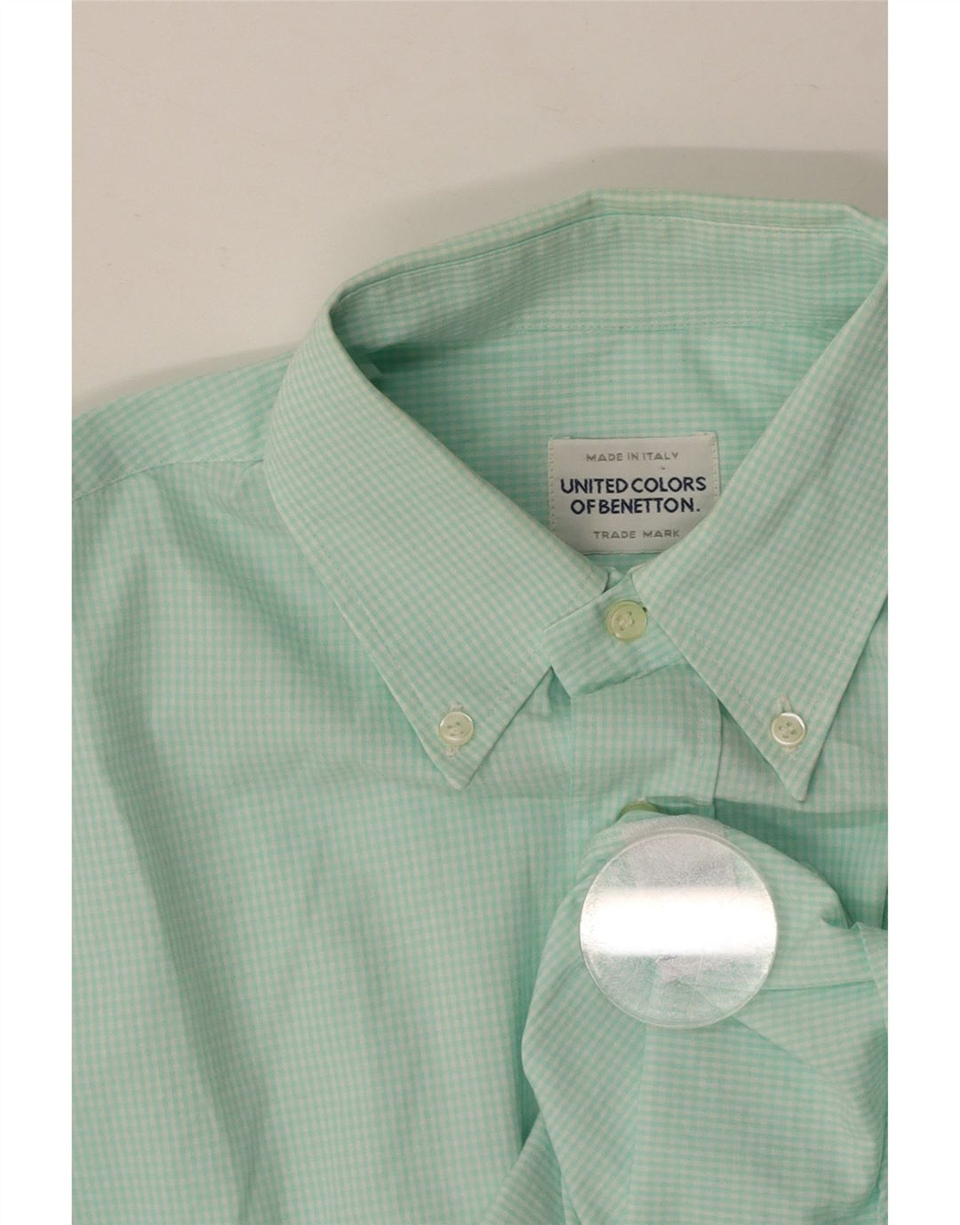 BENETTON Herreskjorte Medium Turkis Gingham Bomuld