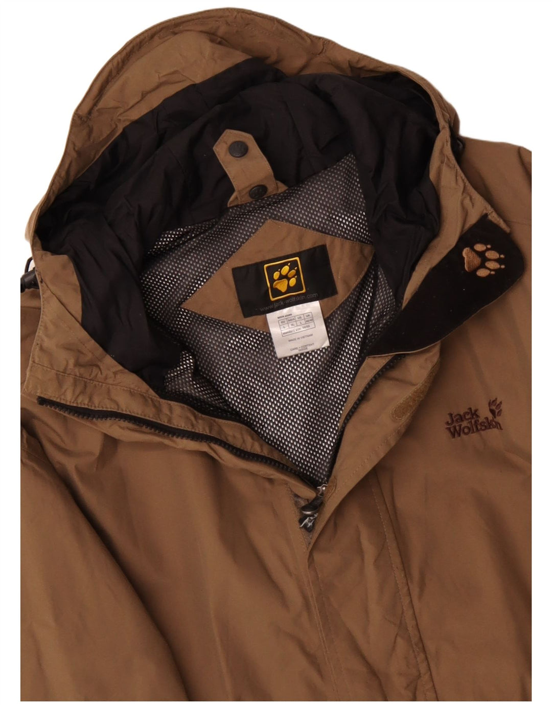 Jack Wolfskin Regnjakke med hætte til mænd UK 40/42 Stor beige polyamid
