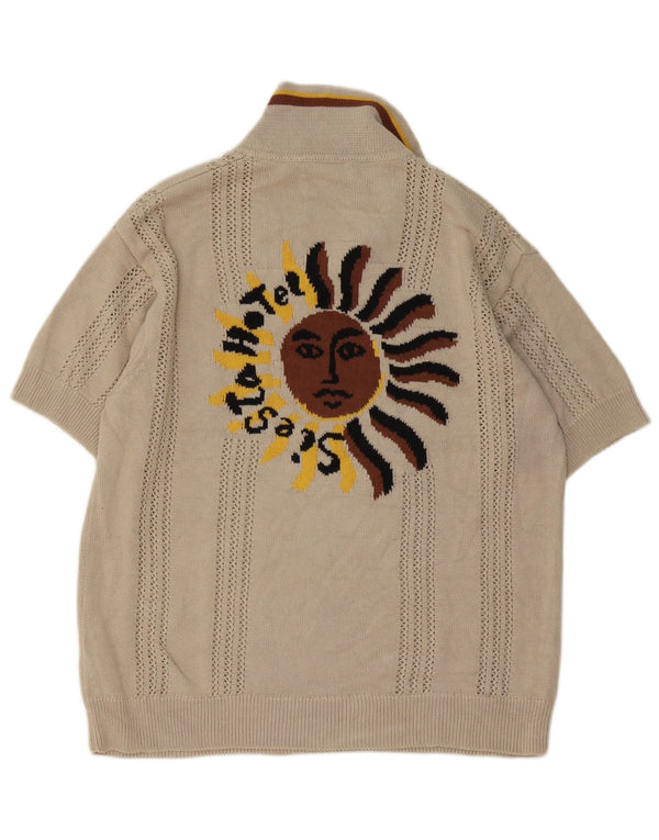 Zara Herre Inigo Studio Graphic Polo Neck Jumper Sweater Medium Beige