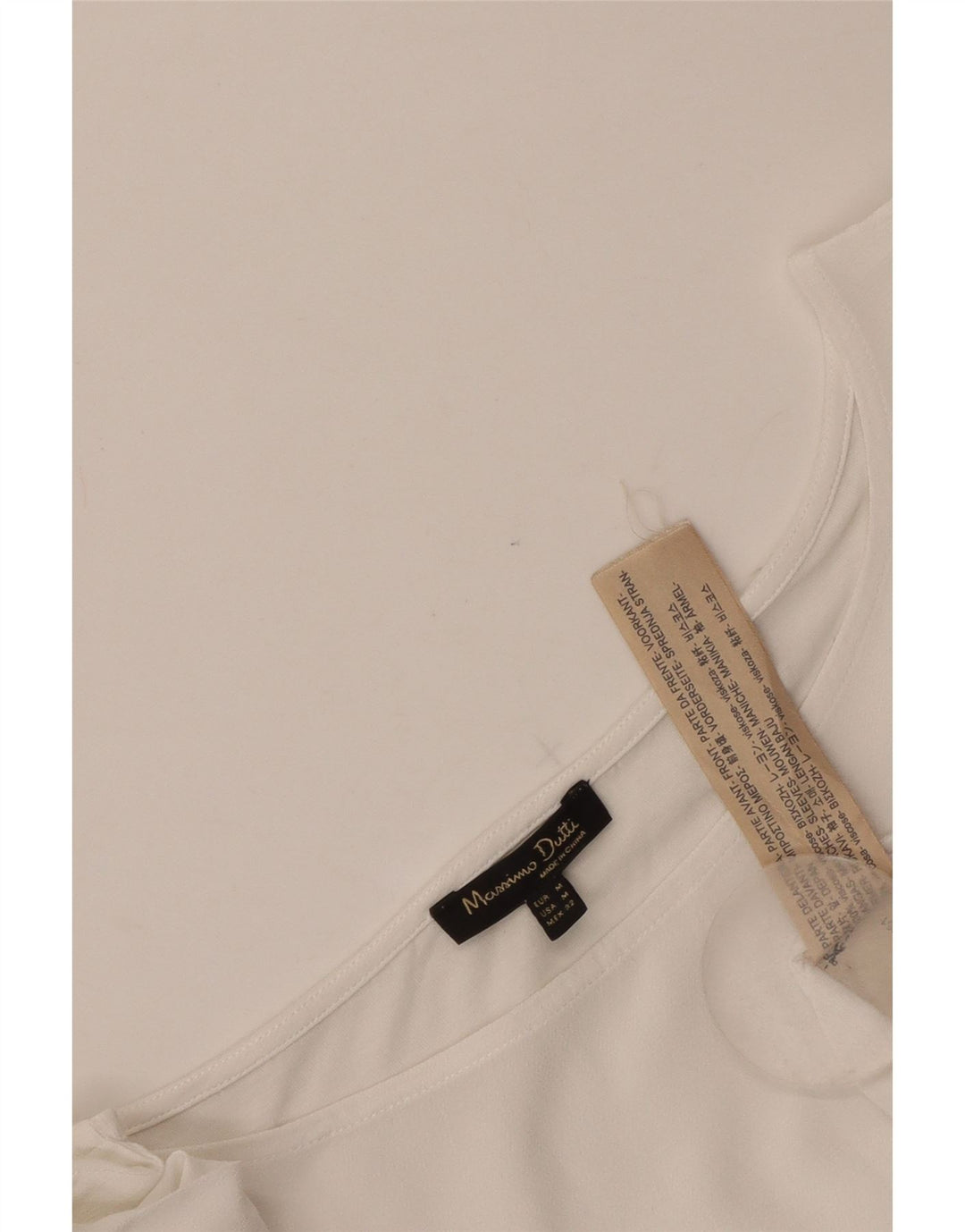 Massimo Dutti Dame Crop 3/4-ærmet blusetop UK 12 Medium White Viscose