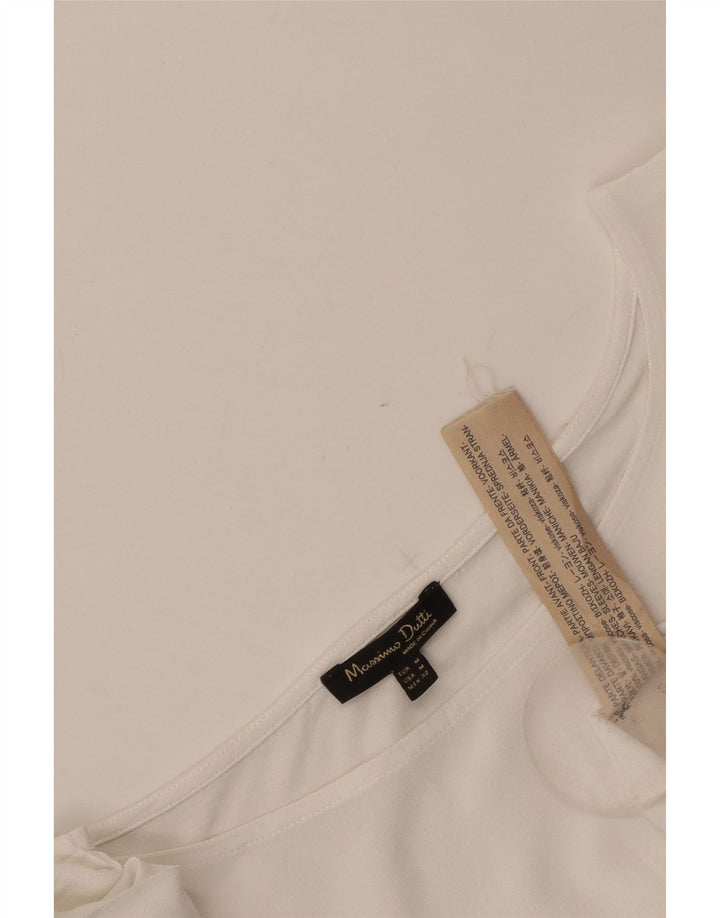Massimo Dutti Dame Crop 3/4-ærmet blusetop UK 12 Medium White Viscose