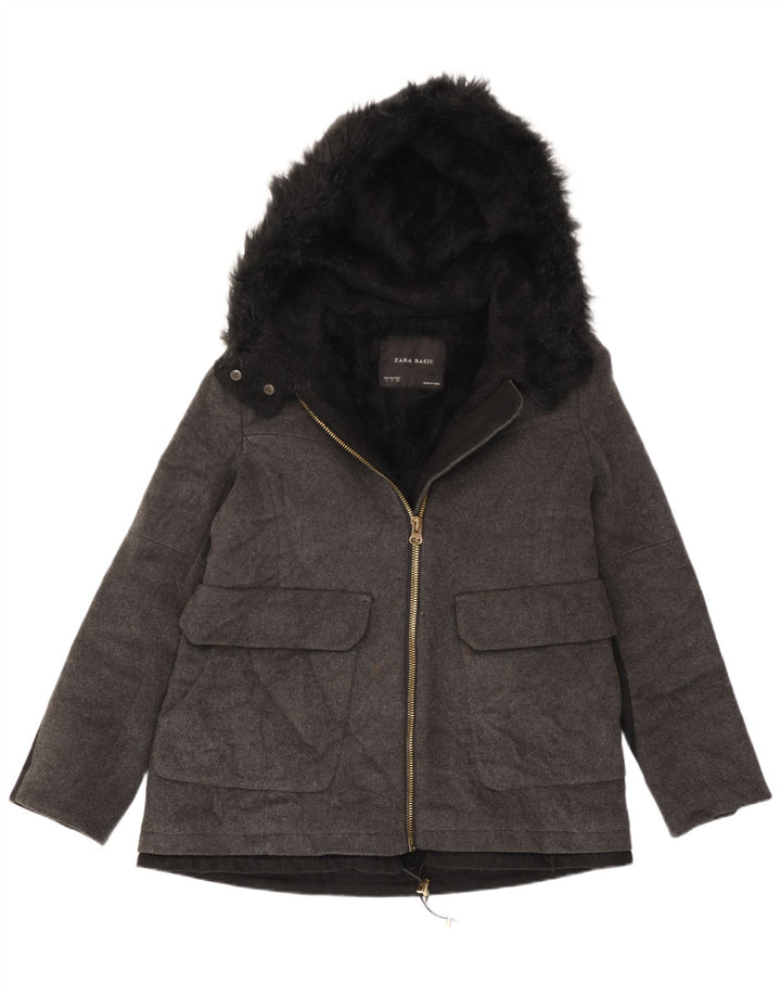 Zara Dame Hætte Oversized Sherpa Jacket UK 10 Small Grey Uld