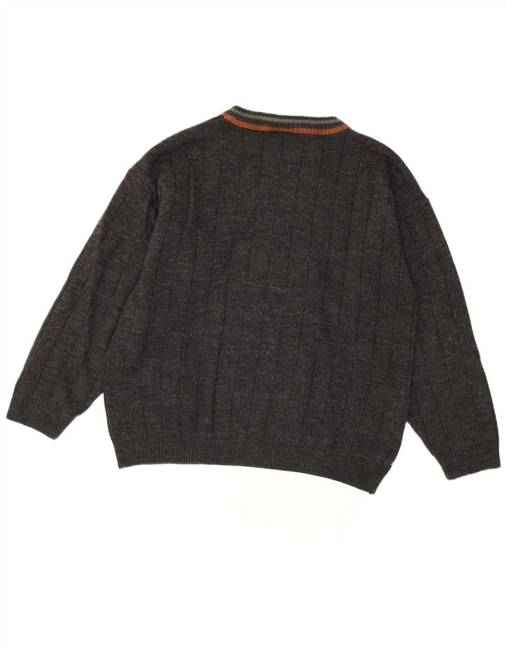 Vintage mænd med rund hals sweater IT 48/50 Medium marineblå geometrisk