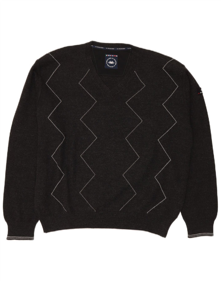 Il Granchio Herre V-hals sweater Stor Grå Geometrisk Ny Uld