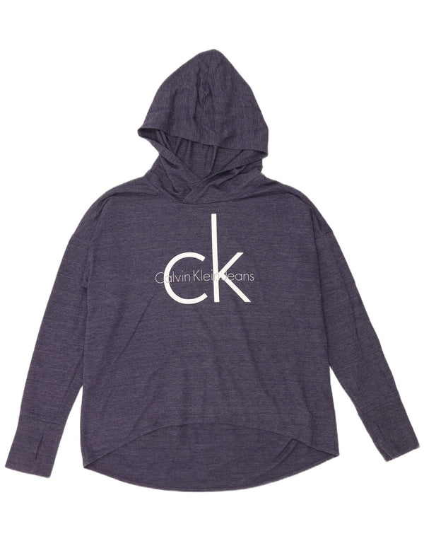 CALVIN KLEIN JEANS Womens Graphic Top Long Sleeve UK 16 Large Navy Blue