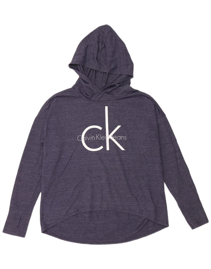 CALVIN KLEIN JEANS Dame Grafisk Top Langærmet UK 16 Large Navy Blue