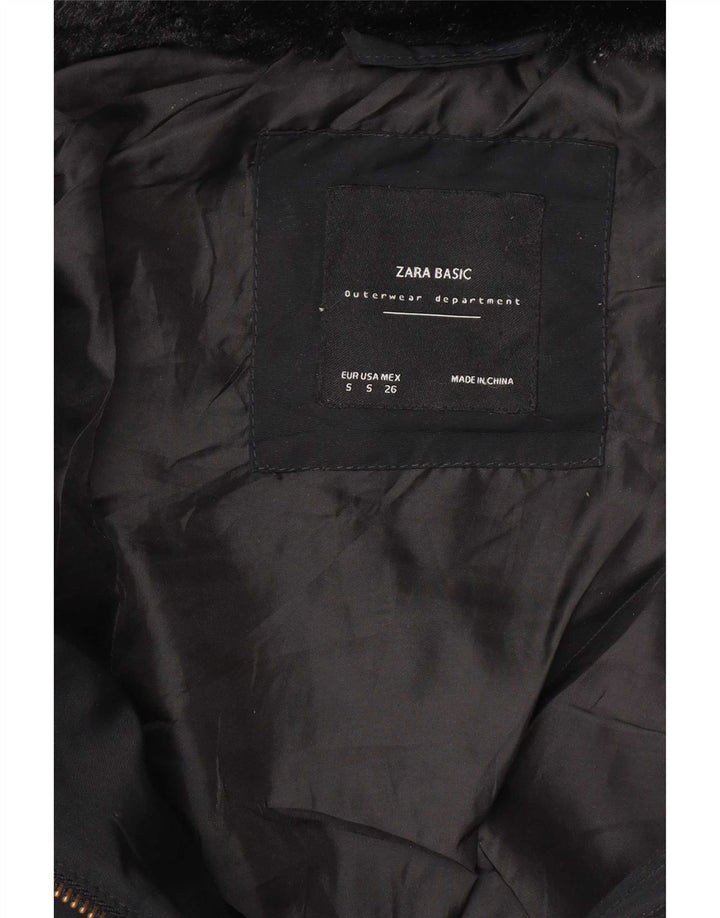 Zara Dame Crop Hooded Polstret Jakke UK 10 Small Black