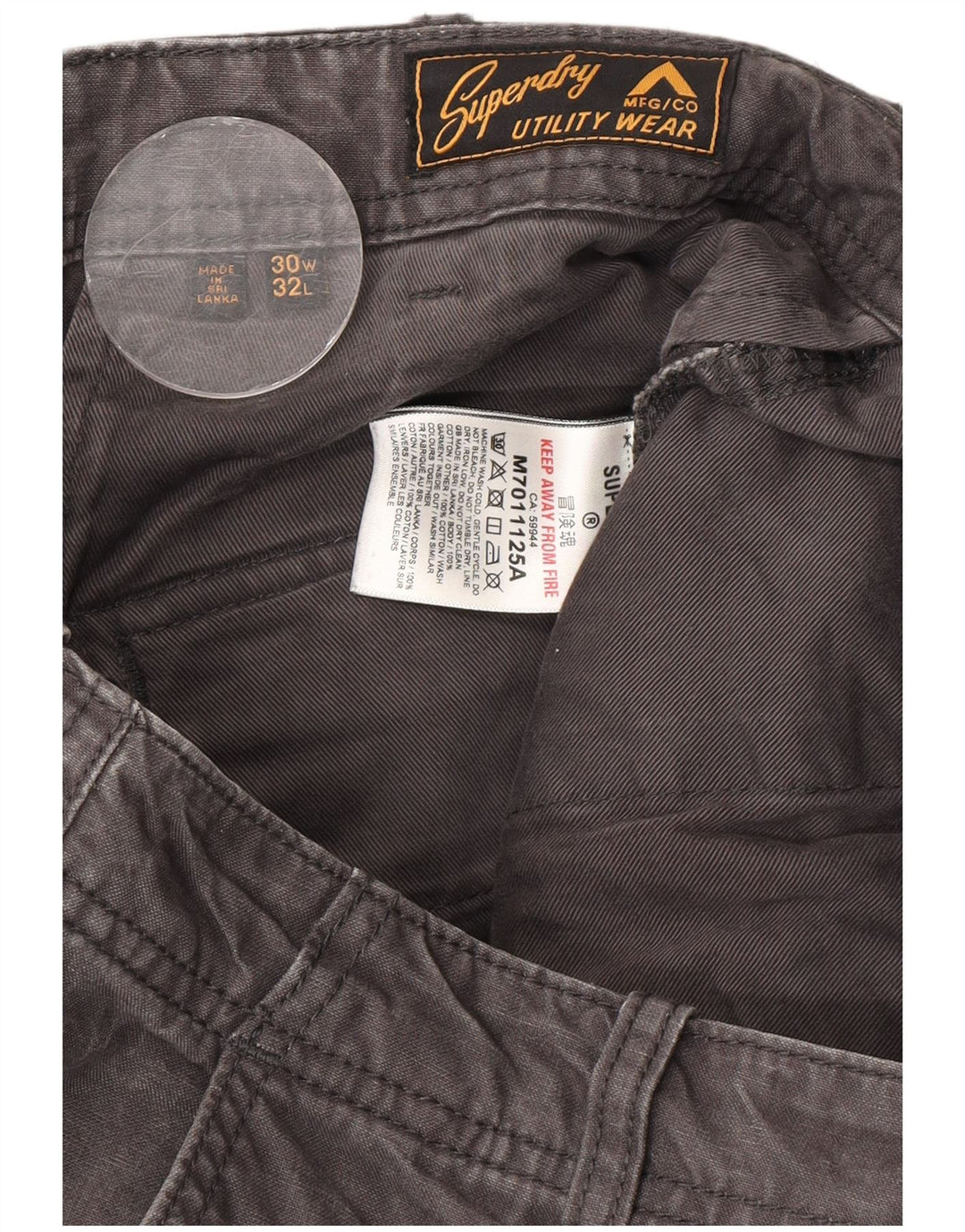 Superdry Straight Cargo-bukser til mænd W30 L32 Grå bomuld