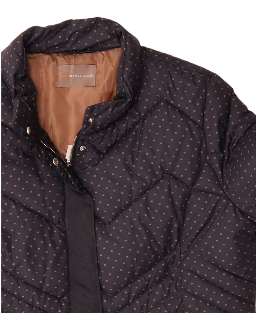 Diana Gallesi Dame polstret jakke UK 16 Stor marineblå plettet polyamid
