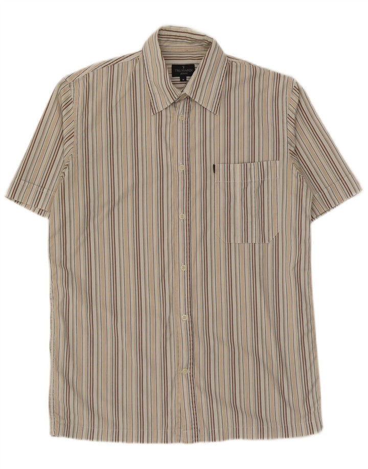 Trussardi Jeans Kortærmet Herreskjorte Medium Beige Stribet