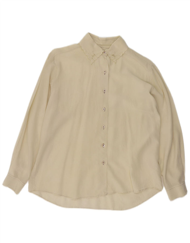 Vintage langærmet dameskjorte med normal pasform UK 14 Medium Off White