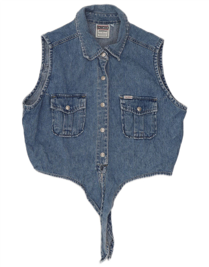 Falmer Dame Oversized Ærmeløs Crop Denim Shirt US 3 XS Blue Cotton