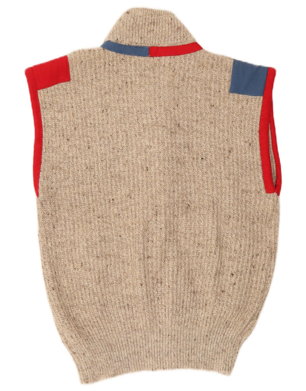 Vintage herre ærmeløs cardigan sweater Medium Beige Colourblock Akryl