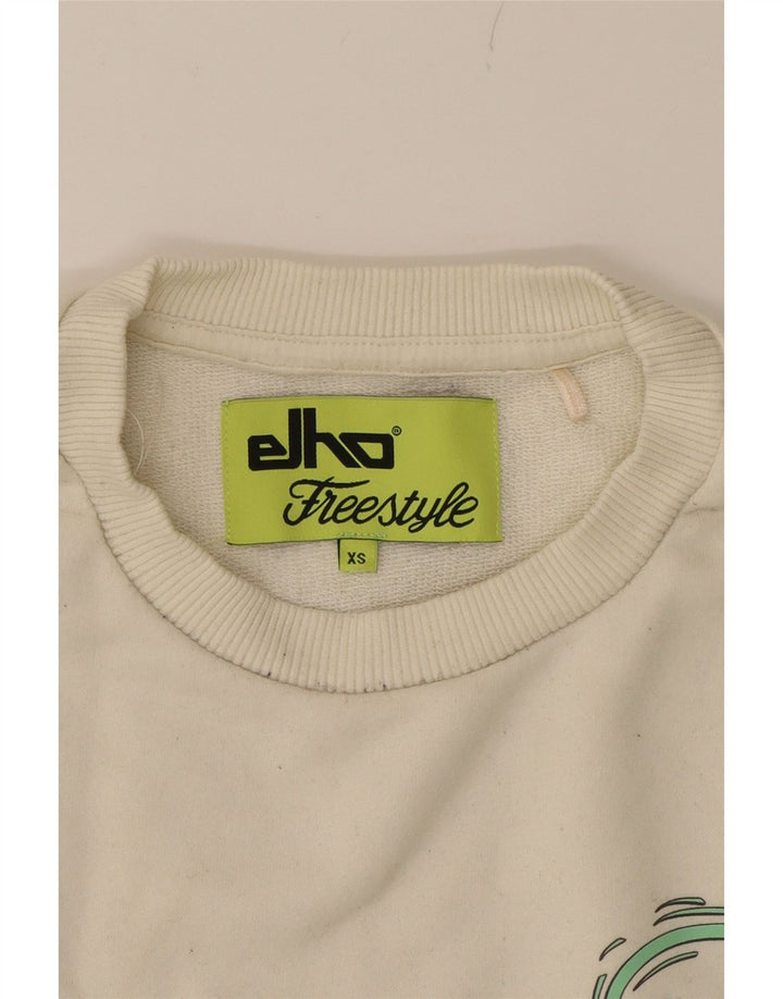 ELHO Mens Graphic Sweatshirt Jumper XS White Cotton Vintage Elho and Second-Hand Elho from Messina Hembry 